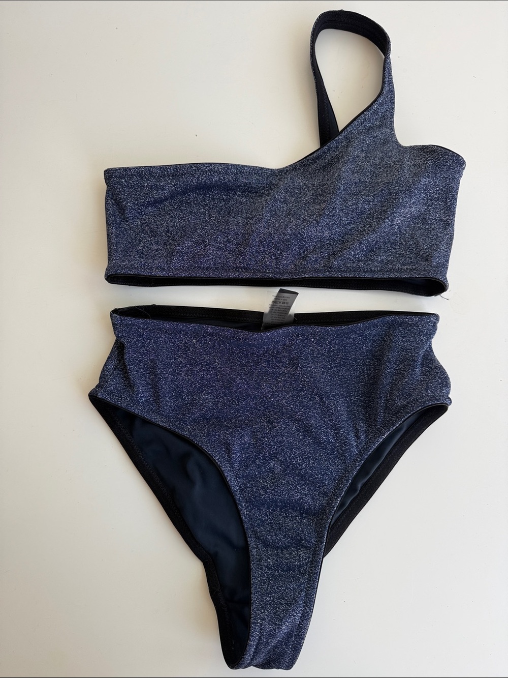triangl swimwear One-Shoulder Shimmery Navy Bikini Set